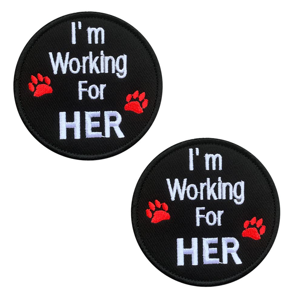 Funny Patch with "I Am Working for Her Service" Embroidery, Funny Patch, Embroidered, with Velcro Closure for Guides, Large Farm Pet Harness, 2 Pieces — image 1