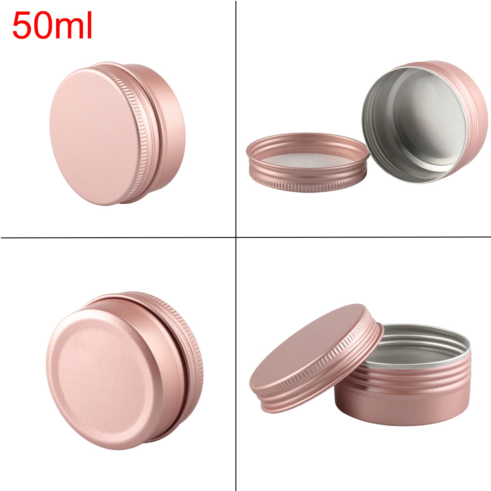 48 Pezzi Vasetti Alluminio, 50ml Rosa opaco - D57mm x H28mm Barattoli di Alluminio, Rotonda Scatola Alluminio, Vasetti Vuoto Metallo Contenitore per Candela Crema Cosmetici Viaggio
