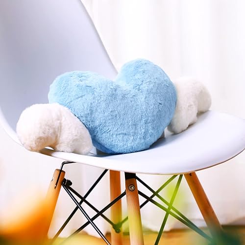 Miniatura 3 de Macarrie 2 piezas de almohada de felpa con forma de corazón con alas de ángel para reposacabezas de coche, almohada de asiento de coche suave y