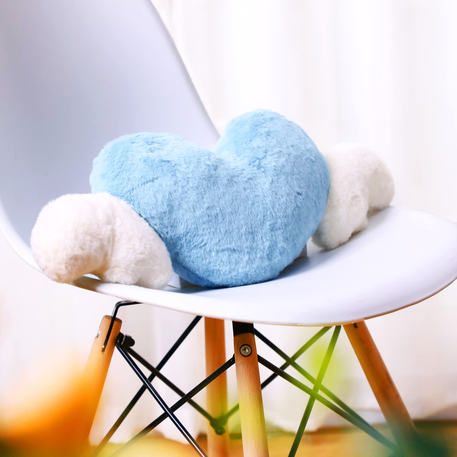 2 almohadas de felpa en forma de corazón con alas de ángel, reposacabezas de automóvil, almohada suave y cómoda para asiento de automóvil para conducir, sala de viaje, oficina, decoración de 3