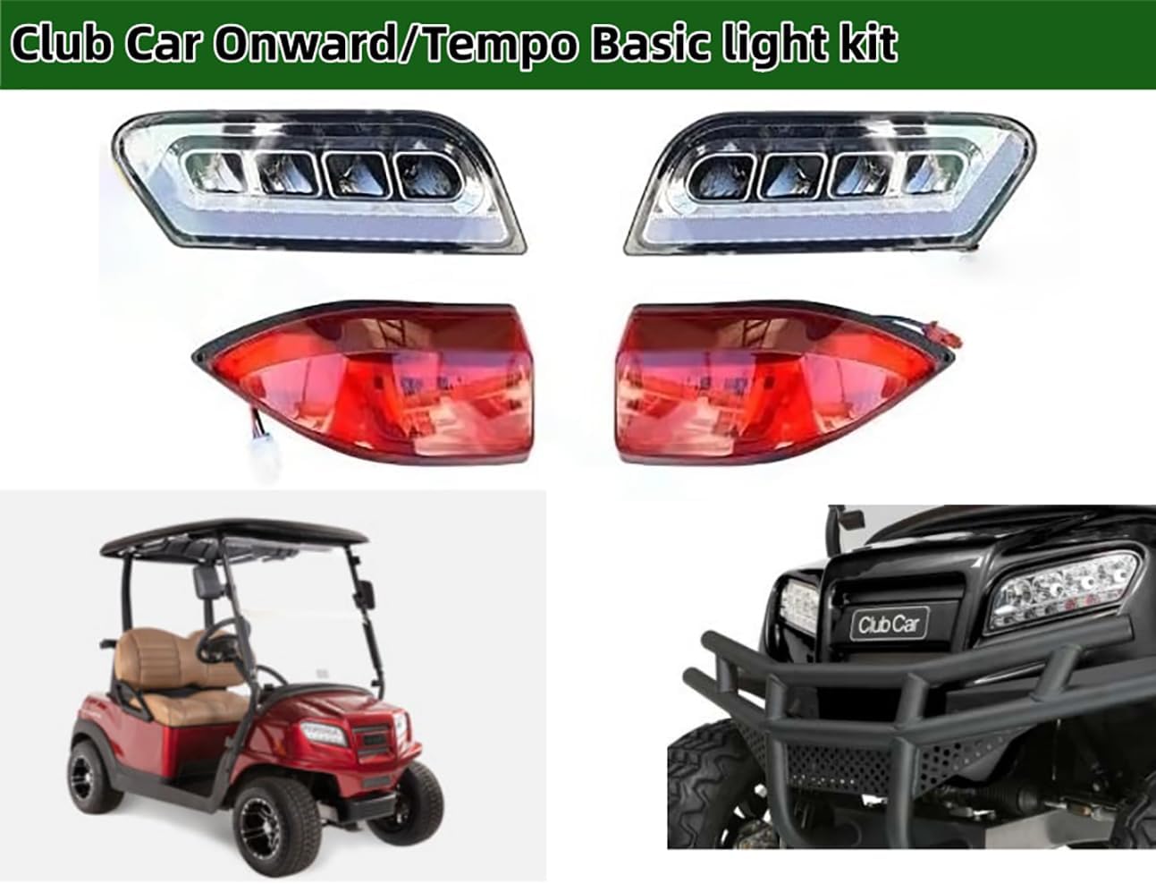 Golf Cart Tempo LED Light Kit wth LED Headlight and Tail Light with Harness for Club Car Tempo Onward 2008+UP Golf cart