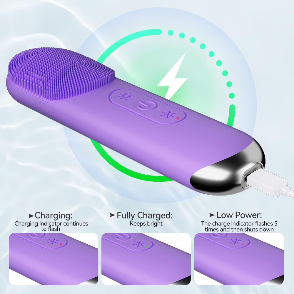 Cepillo eléctrico de limpieza facial, limpiador de silicona para terapia de frío y calor con modos de vibración, dispositivo recargable de limpieza profunda de poros y masaje para el cuidado diario de