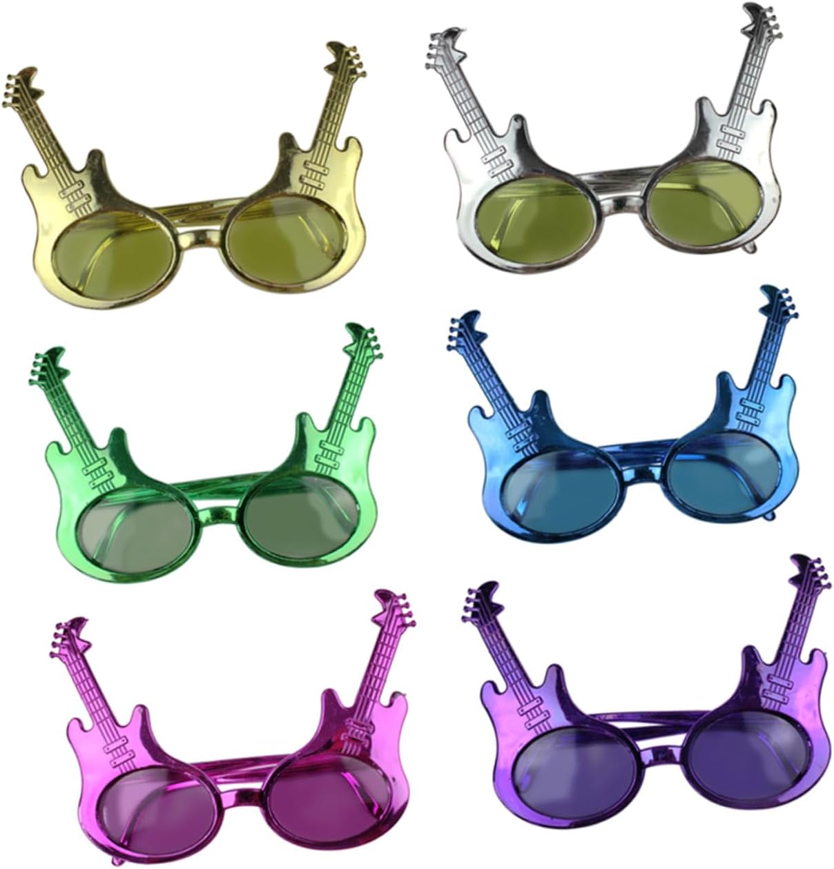 6pcs Guitar Glasses 80s Disco Eyeglasses Party Supplies Guitar Shape Eyewares Party Costume Sunglasses Rock Star Sunglasses Tape Dispenser Beach Glasses Random Color
