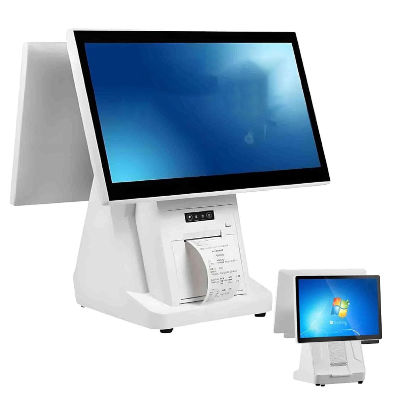Caja Registradora — Sistemas TPV (POS) con PC y Doble Pantalla Táctil de 15.6 Pulgadas para Pequeñas Empresas — TPV Inteligente «Todo en Uno» para Comercio Minorista, Restaurantes 4G64G-80mm