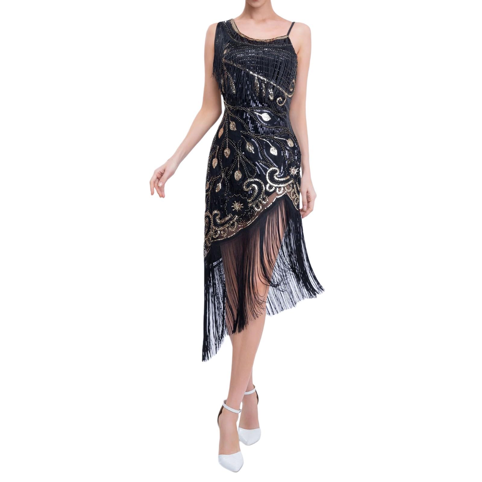 Generico Abito Donna Paillettes Frange Anni 20