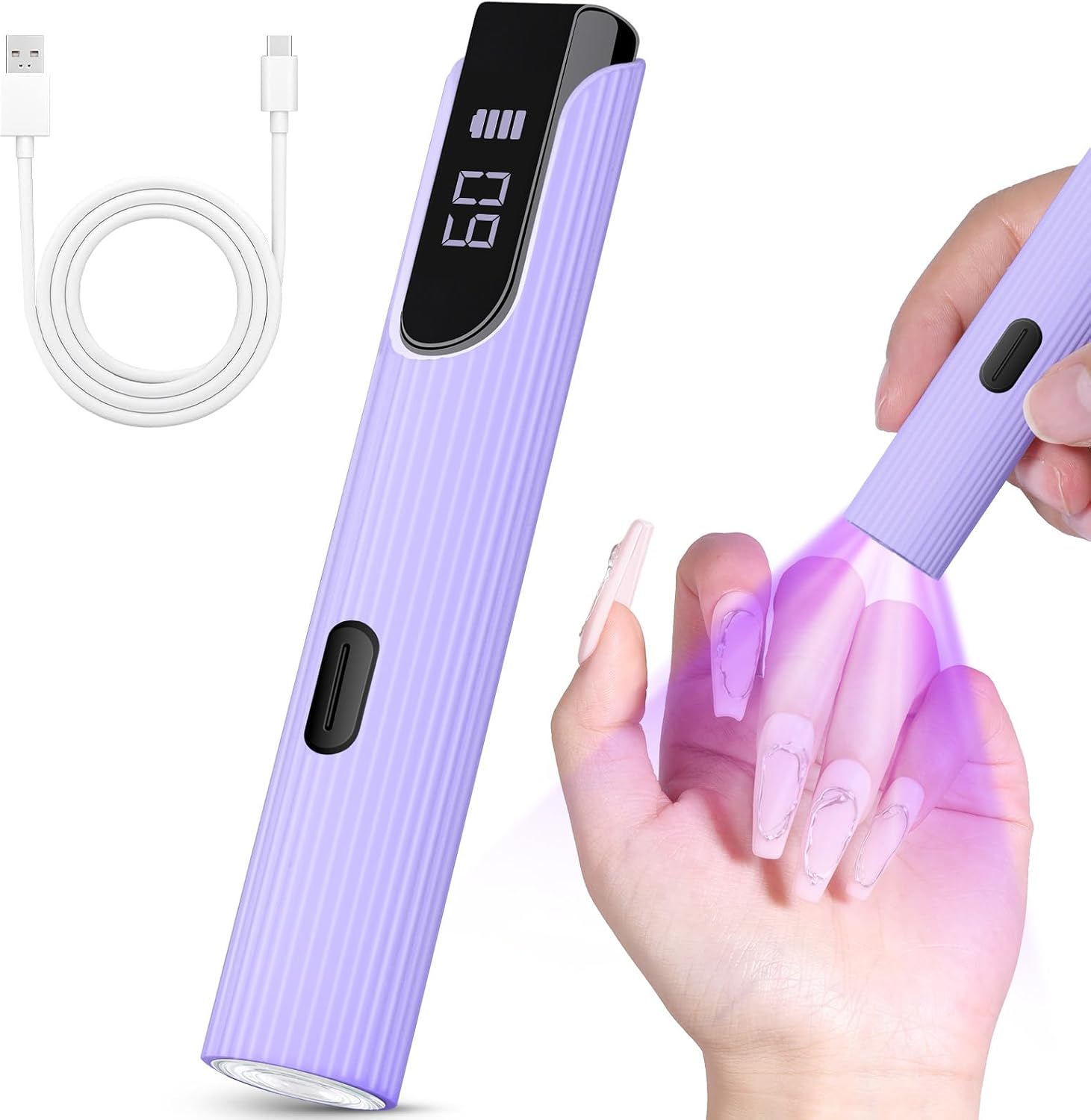 Handheld UV Light for Gel Nails, Purple Gel Light for Nails Cordless Nail Lamp with LCD Display Fast & Even Curing for All Gel Types Rhinestone Glue Decoration DIY at Home Salon, Travel