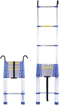 Foldable Aluminum Extension Ladder Aluminum Telescoping Ladder with Hook, 8m/ 7m/ 6m/ 5m/ 4m/ 3m/ 2m/ 1m Tall Telescopic Extension Ladders for Home Roof Top Attic Outdoor Work, Load 150kg4.3m/14ft