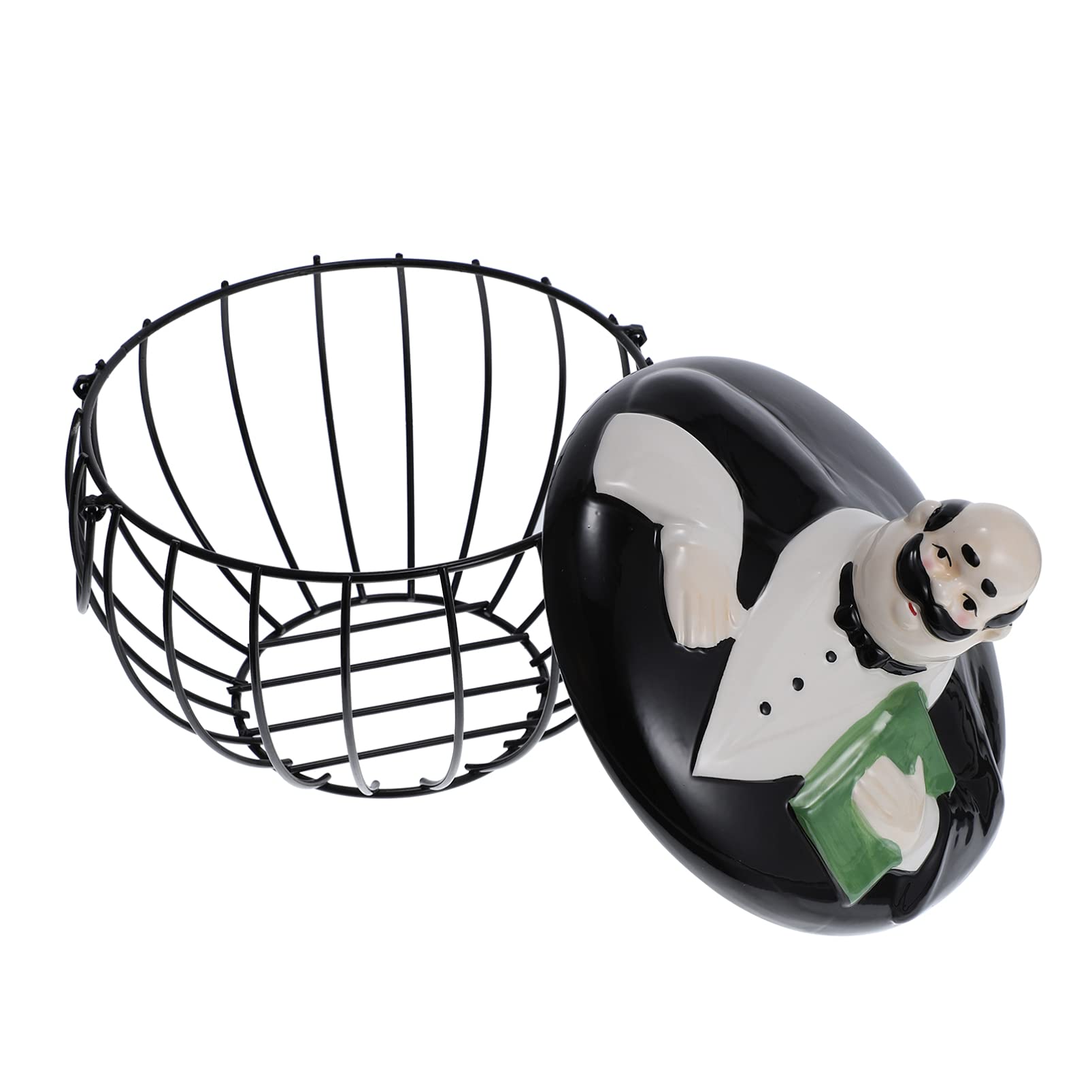 Panier à œufs Décoratif Avec Couvercle En Céramique (poulet) Et Panier Métallique - Peut Contenir 2 Douzaines D'œufs, Style Campagne