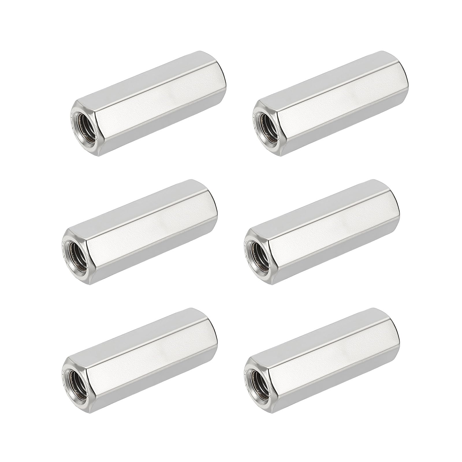 HiPicco Hex Coupling Nuts, 3/8-16 UNC 40mm/1.57" Length, 6 Pack 304 Stainless Steel Rod Coupling Nut for Threaded Rods & Studs