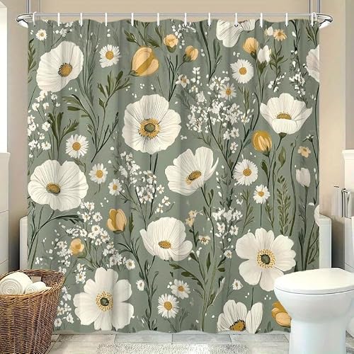 GLWDMB 1 Piece 90x180CM Watercolor Floral Printed Shower Curtain With Hook, Polyester, for Windows And Walls, Bathtub, Bathroom, Machine Washable, All Season Universal