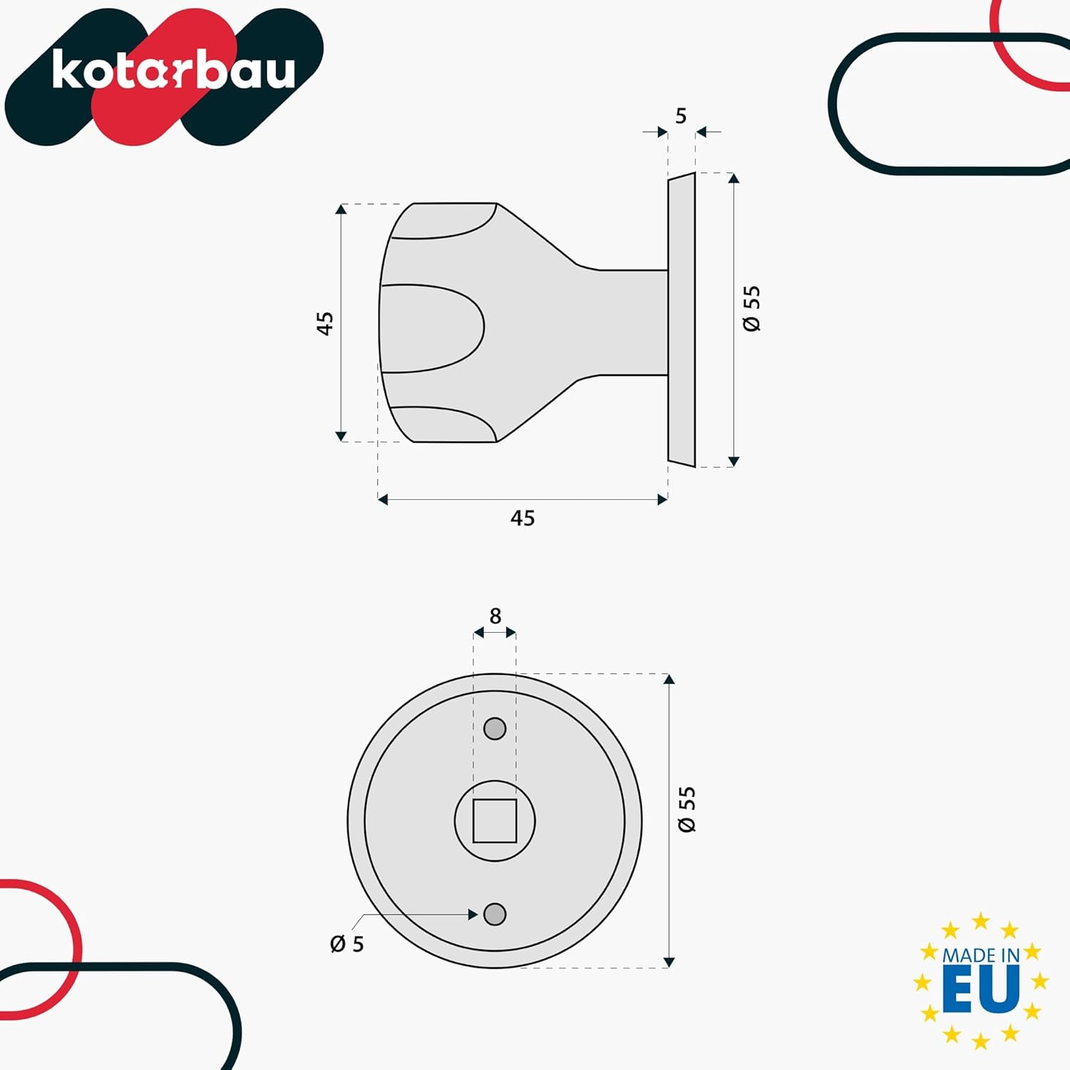 KOTARBAU® Door Knob Rotatable 5 Colours Door Fitting Door Handle Steel Lacquered Ball Knob Door Knob Turn Knob Door Gate Handle Pack of 1 Robust Top (Black)