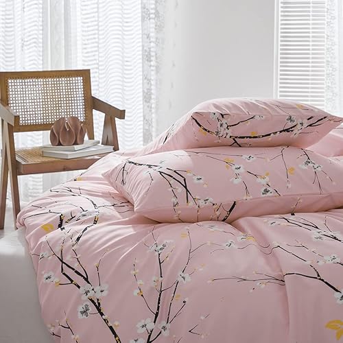Miniatura 8 de RYNGHIPY Juego de edredón tamaño matrimonialqueen juego de ropa de cama floral rosa para niños adolescentes y niñas diseño reversible de ramas