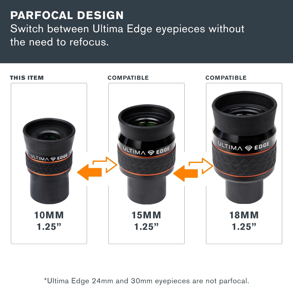 Celestron 93450 Ultima Edge 10mm Parfocal Ultra Flat Field Eyepiece Designed for 1.25" Focusers - Incredibly Crisp Views, Fully Multi-Coated Lens, Moulded Rubber Grip, Black
