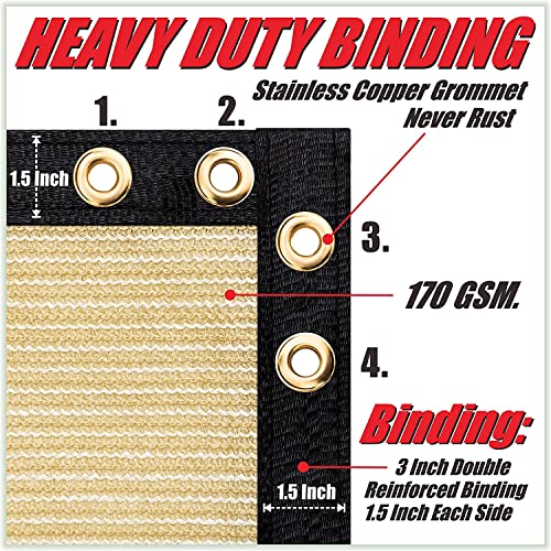Colourtree 5' X 50' Beige Fence Privacy Screen Windscreen Cover Fabric Shade Tarp Netting Mesh Cloth - Commercial Grade 170 Gsm - Cable Zip Ties Included - We Make Custom Size #TOP4
