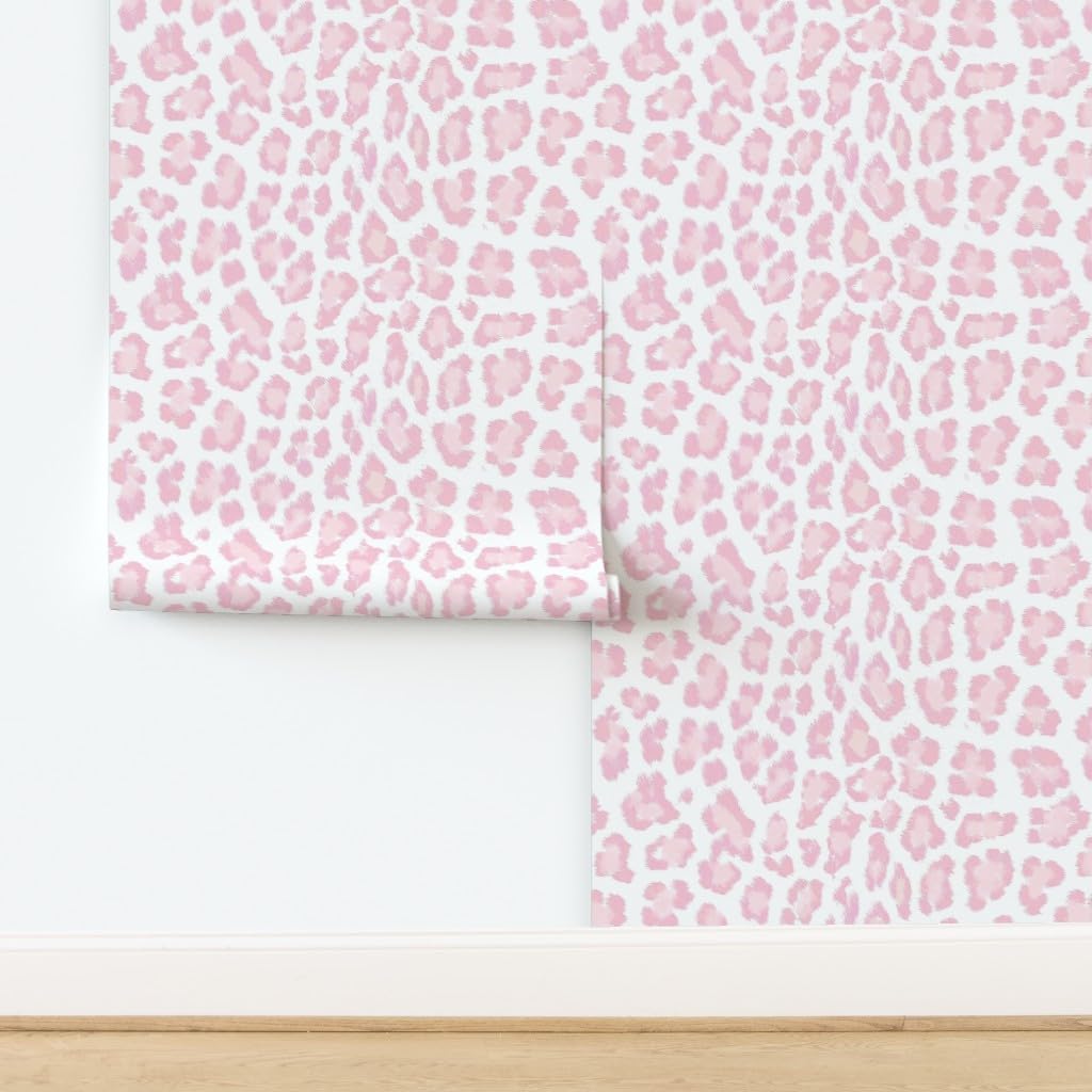 Peel & Stick Wallpaper 3ft x 2ft - Blush Leopard Print Pink Skin Jaguar Cheetah Custom Removable Wallpaper by Spoonflower