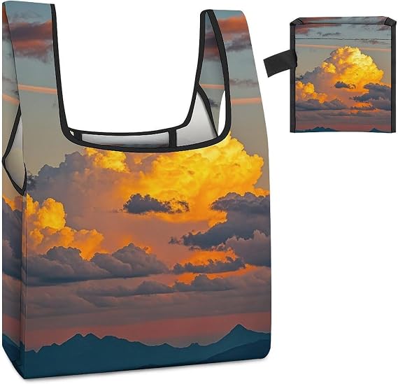 Orange Sky Tote Bag Reusable Shopping Handbag Washable Foldable Grocery Tote for Picnic Shopping