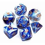 CREEBUY DND Polyhedral Dice Set for Dungeon and Dragons D&D RPG COC Role Playing Games Tabletop 7-Die Set with Dice Bag (Blue Mix White)