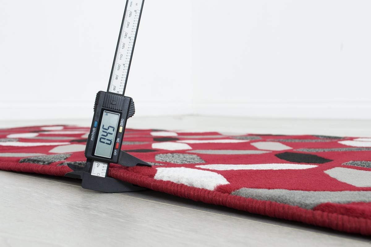 HR Red/Grey/Silver/Black/Dimond Pattern Area Rug Modern Contemporary Geometric Design Thick Pile, Shed-Free