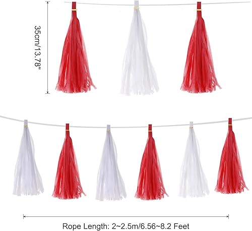 Miniatura 2 de MECCANIXITY Guirnalda de borlas blancas y rojas, 20 unidades, con cuerda de papel de seda, borlas de fiesta, kits de bricolaje para decoración de