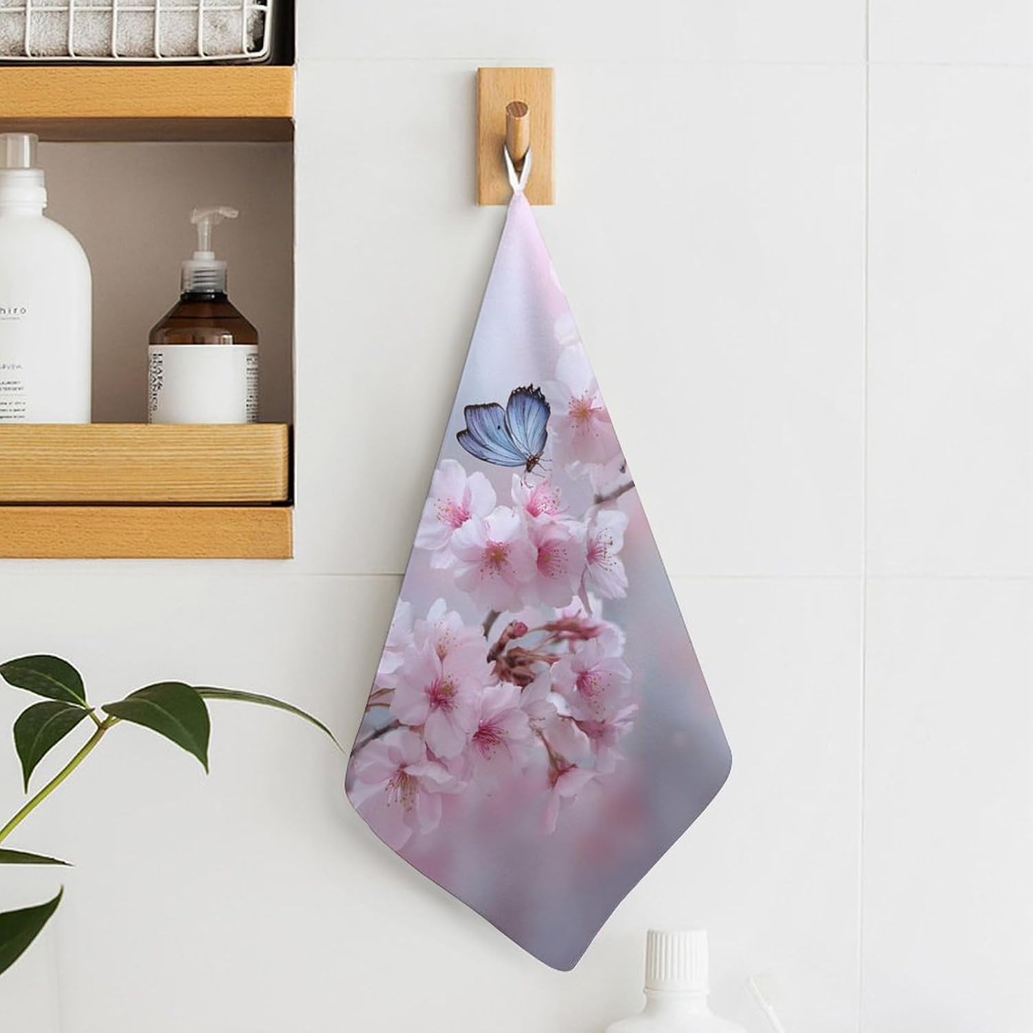 Plum Cherryflower Butterfly Hand Towels for Bathroom Handkerchief | Absorbent,with Hanging Loop,Kitchen Towels,for Home Hotel,Soft