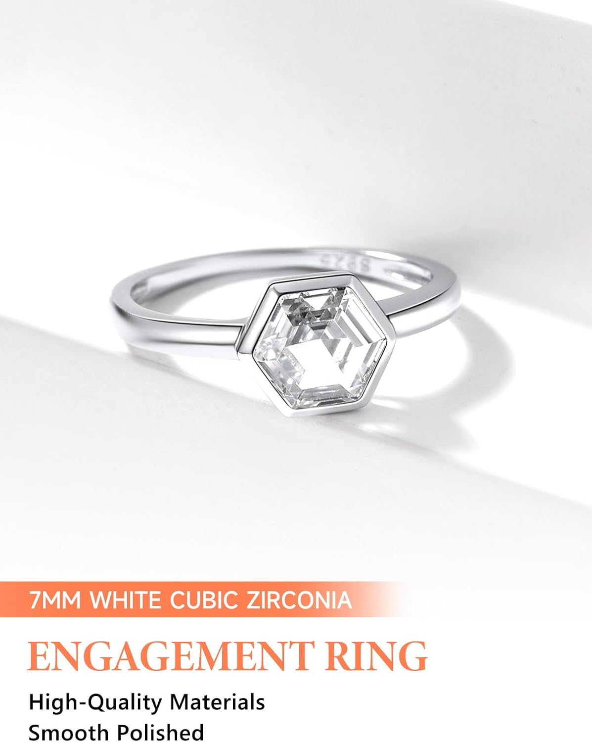 Silvora Sparkling White Cubic Zirconia Solitaire Ring Delicate Bridal Jewelry High Polish Plain Silver Comfort Fit Wedding Band