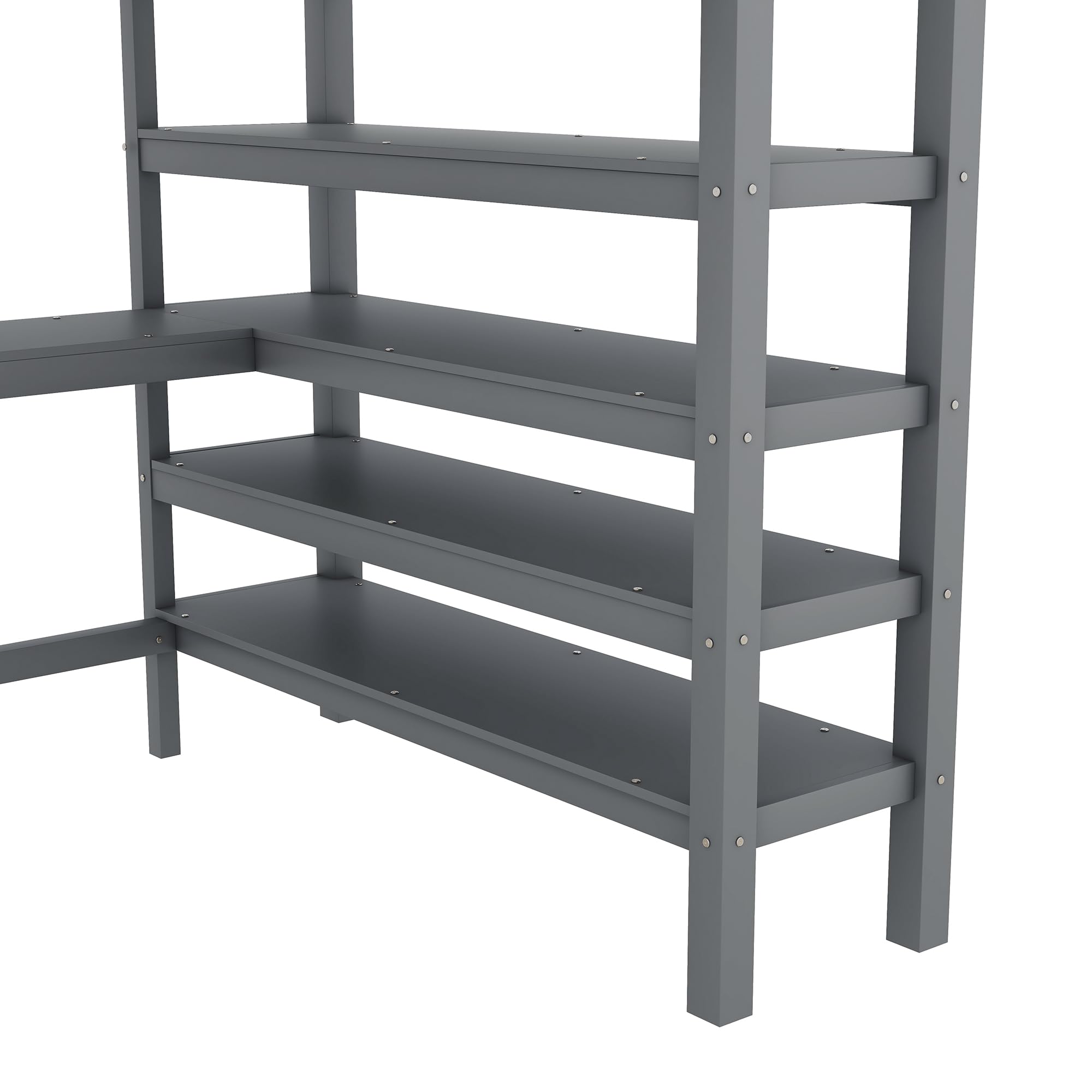 Mezzanine Enfant Merax 140 x 200 cm, Lit Bébé avec Compartiments de Rangement et Bureau, Lit Double Bois Anti-Chute, Gris