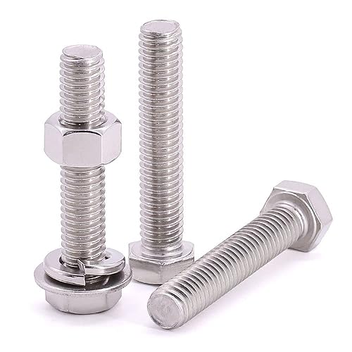 Miniatura 7 de M6-0.039 x 0.472 in (15 juegos) Tornillo hexagonal con tuerca hexagonal, arandelas planas grandes y arandelas de bloqueo, rosca gruesa completa,