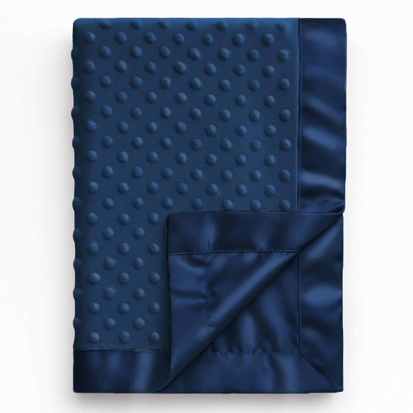 Baby Soft Minky Dot Blanket with Silky Satin Backing Baby Gifts for Boys and Girls (Navy Blue, 30’’ x 40’’)