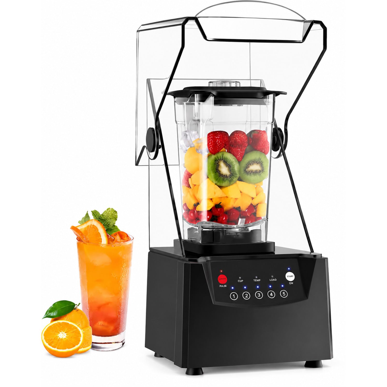 SHUMIAO Commercial Blender, 2200W, 17,000 RPM, 5 Presets, Sound Enclosure