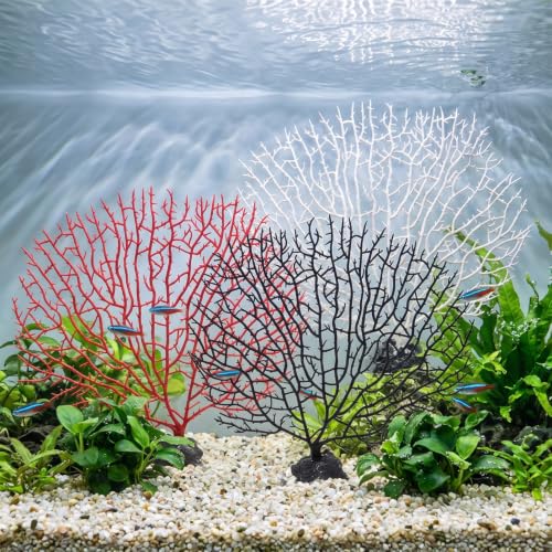 Image of Ipetboom Aquarium Coral Ornament - 3pcs Fish Tank Faux Coral Decoration Landscaping Decor Plants - Vivid Fake Sea Figurine Realistic Sea Fan Model Adornment Safe for Tanks Terrariums Art Projects