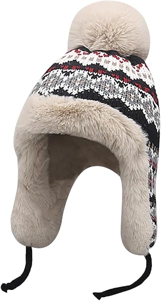 NICEYST Winter Beanie with Earflaps and Pom Pom