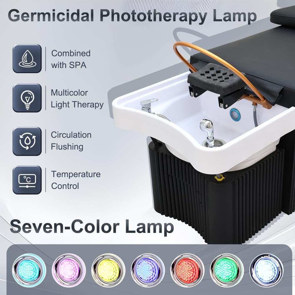 Head Spa Equipment, Massage Shampoo Bed, Massage Table with Water Circulation Waterfall& Fumigation Salon Equipment, Light Therapy Massage Table for Spa Beauty Salon