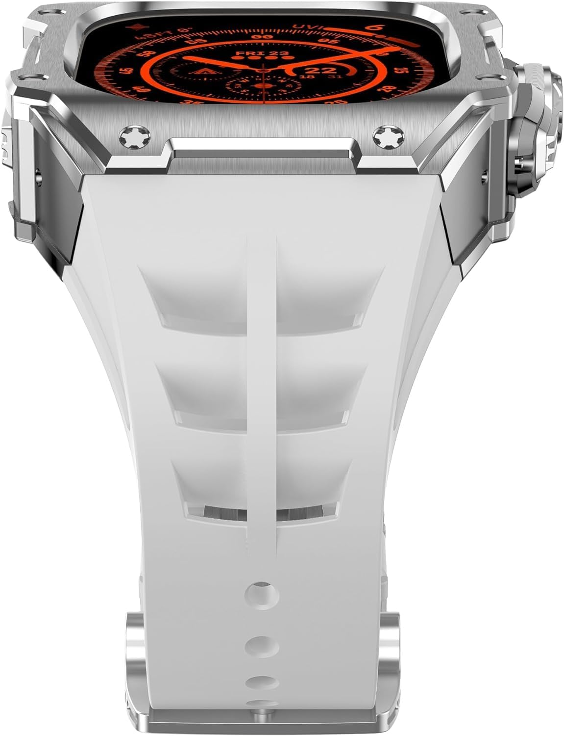 Stainless Steel Watch Case Rubber Band，For Apple Watch Series Ultra 2 49mm Replacement，Metal Bezel Watch Case Straps Clasp Mod Kit，For Iwatch Series 49mm Accessories