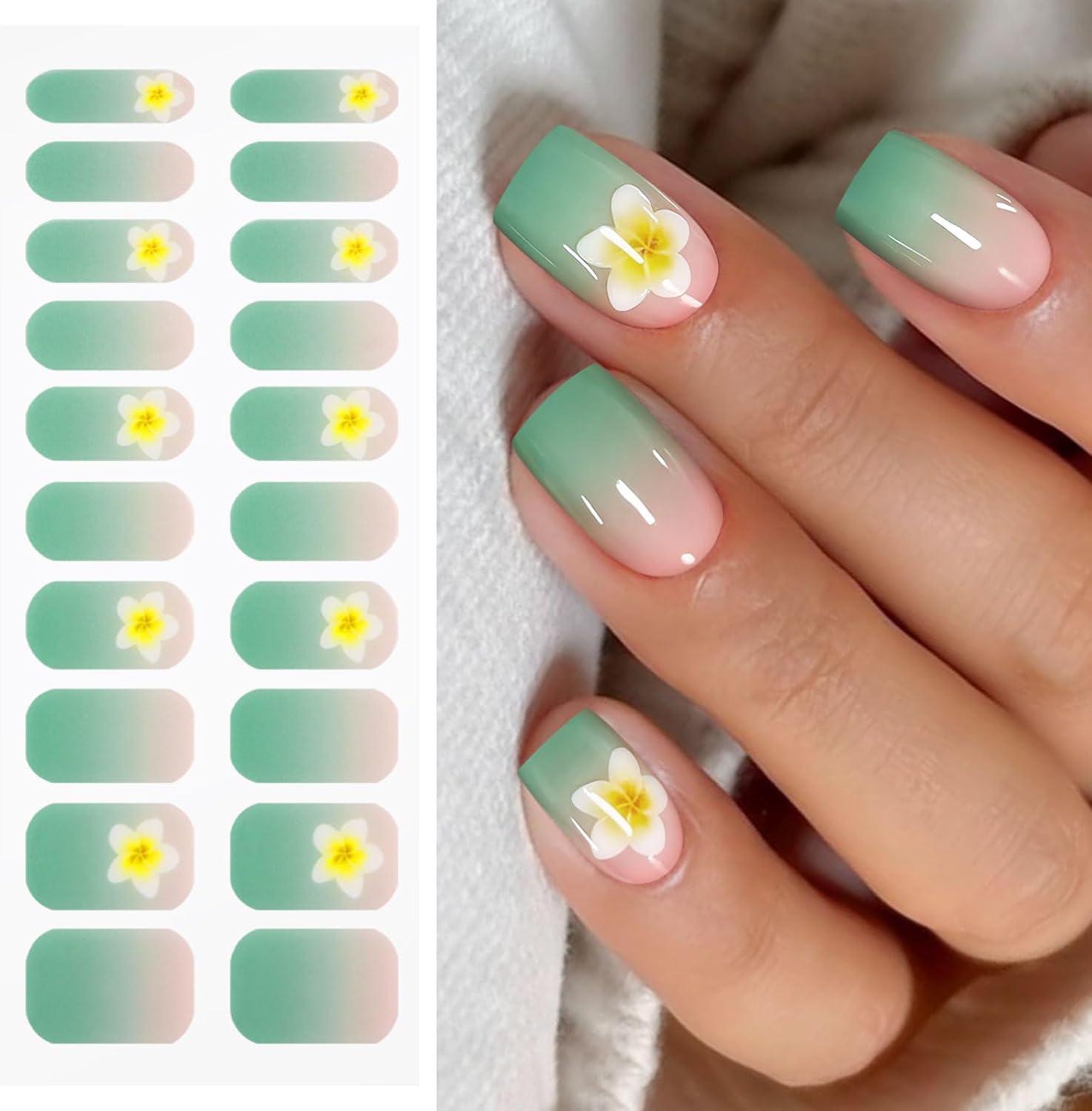 JMEOWIO Semi Cured Gel Nail Strips Flower Gradient Gel Nail Stickers Wraps UV/LED Nails Art Design Decoration Accessories