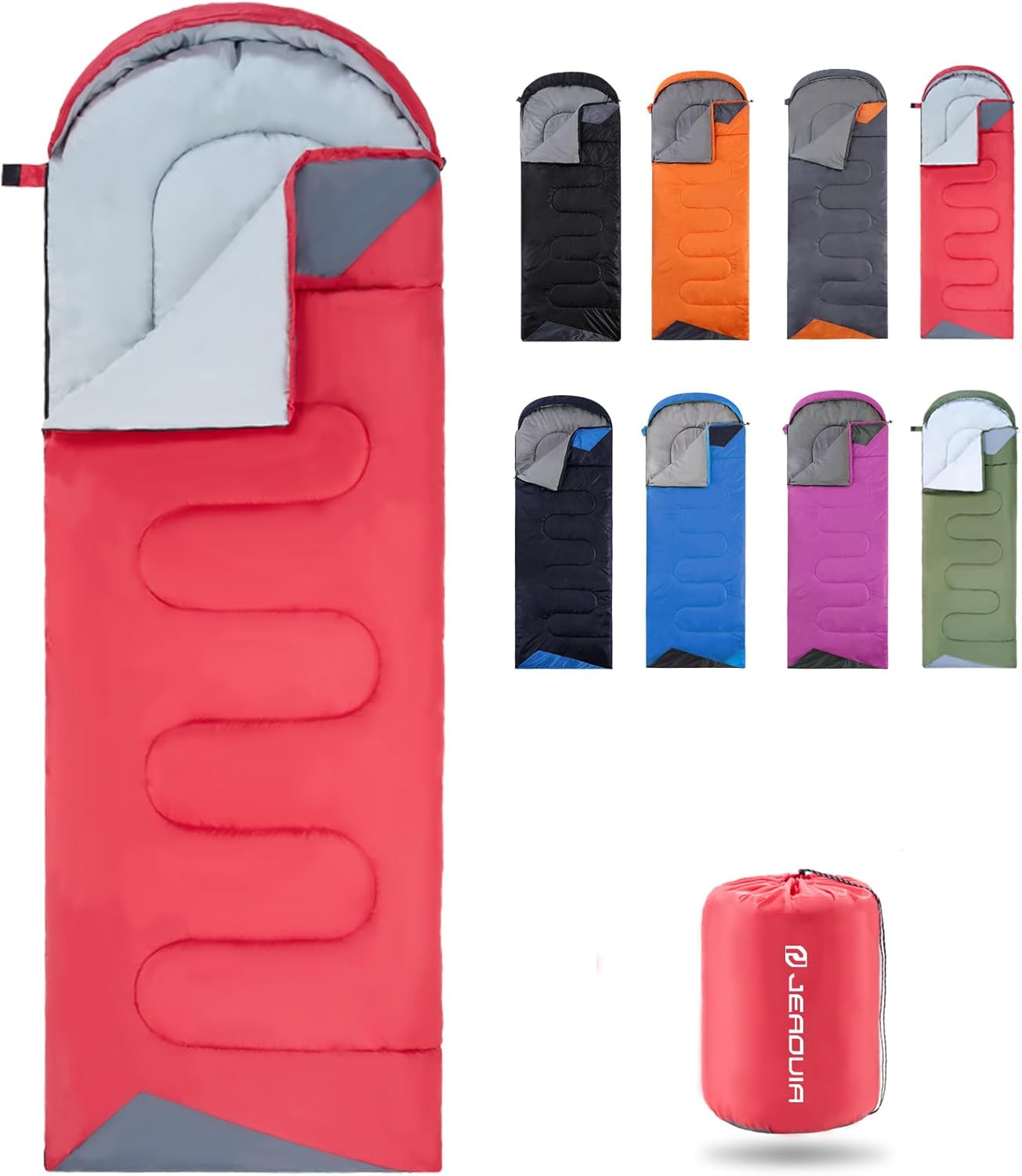 JEAOUIA Sleeping Bags for Adults Backpacking Lightweight Waterproof- Cold Weather Sleeping Bag for Girls Boys Mens for Warm Camping Hiking Outdoor Travel Hunting with Compression Bags（RED）