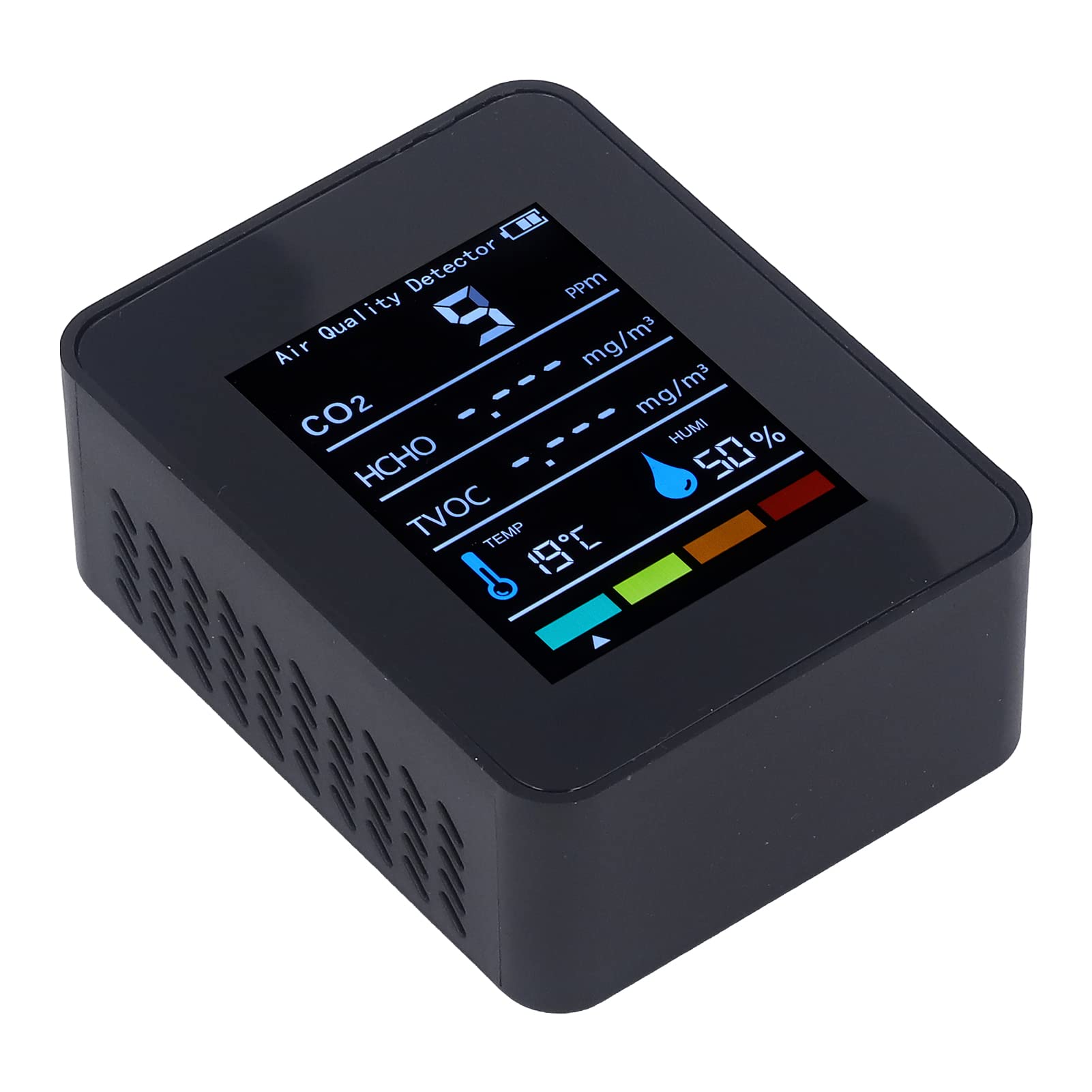 Czarny Monitor Jakości Powietrza Detektor Dwutlenku Węgla, Detektor CO2 Kryty Miernik CO2 Cyfrowy Monitor TVOC HCHO do Domowego Biura