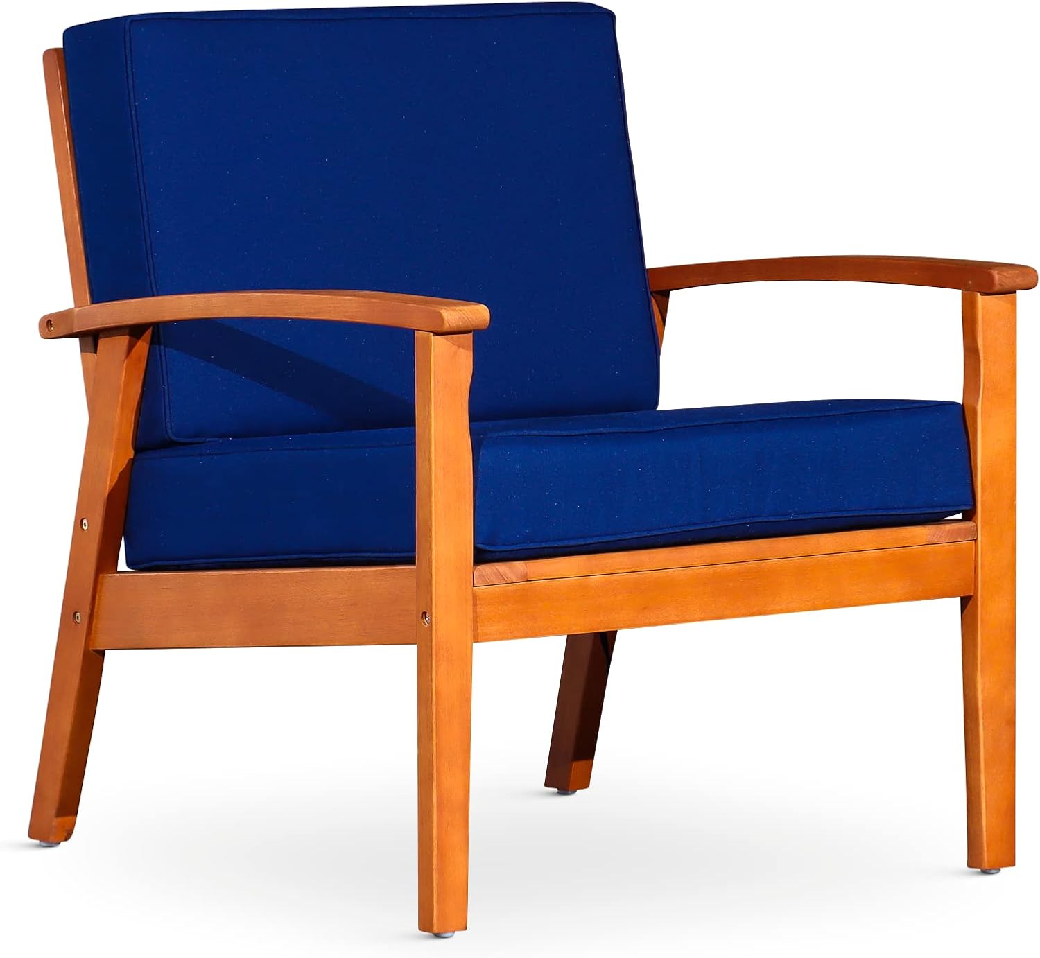 DTY Outdoor Living Longs Peak Deep Seat Eucalyptus Chair - Natural Oil Finish, Navy Cushions