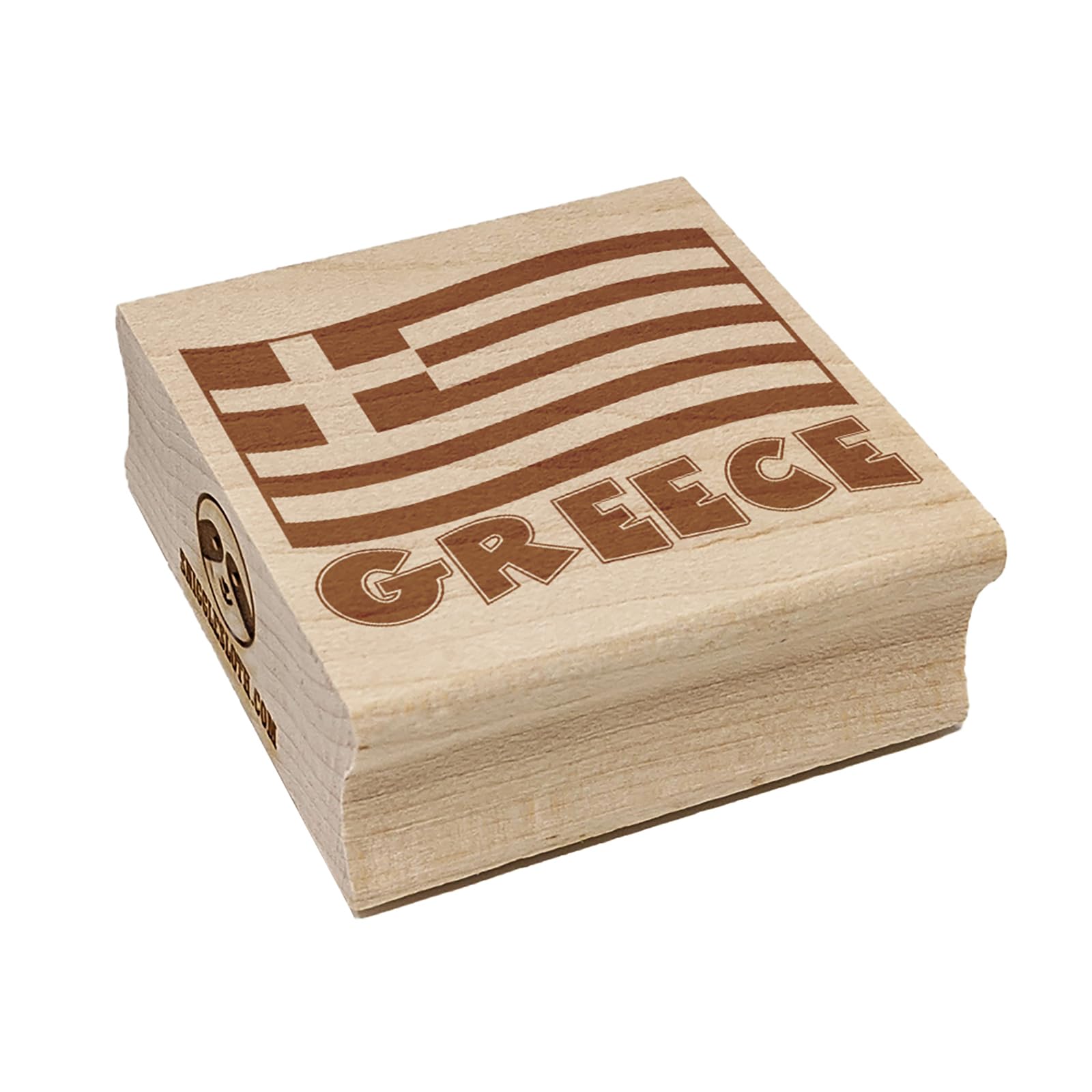 Greece with Waving Flag Cute Square Rubber Stamp for Stamping Crafting - 1.25in Small