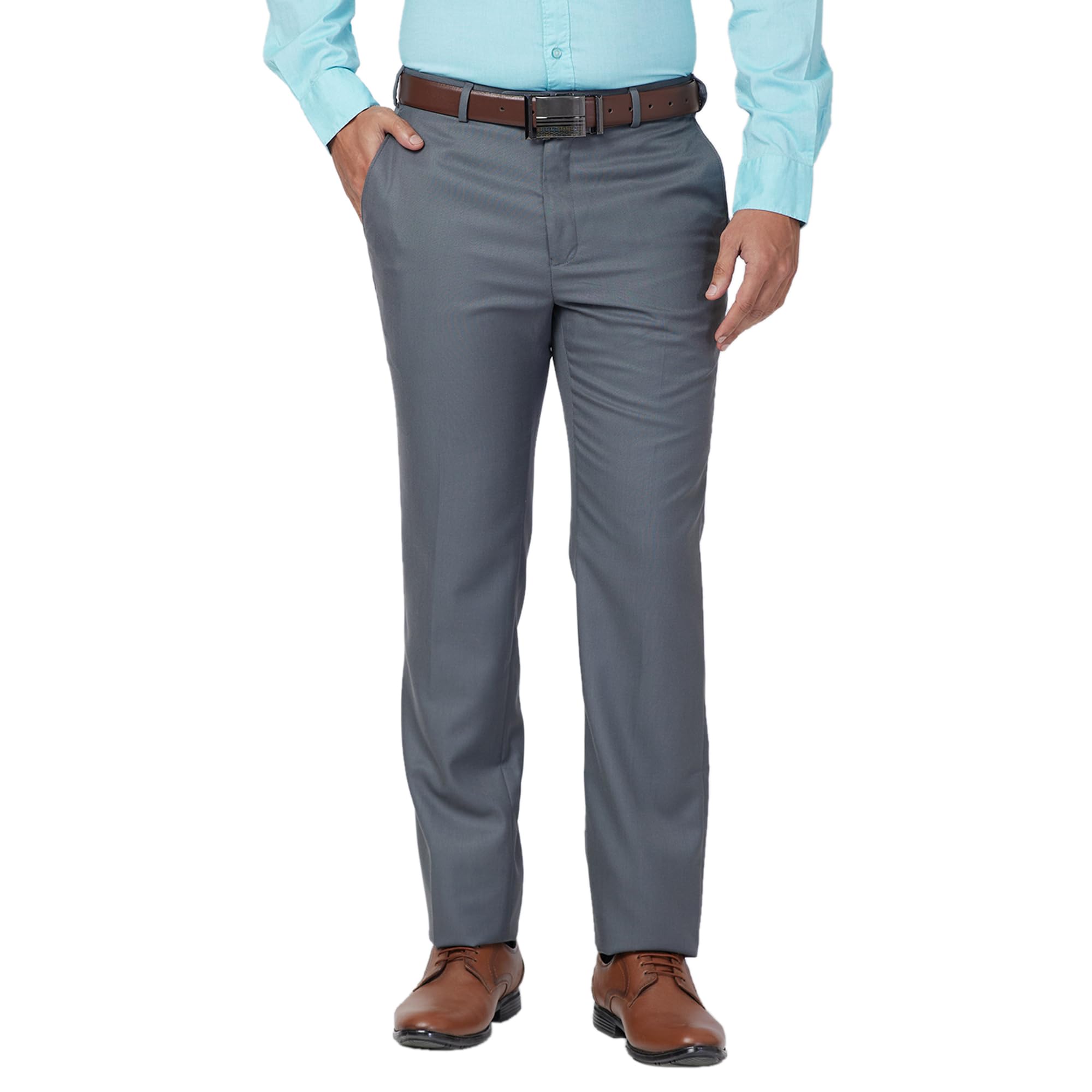 raymond Men's Mid Rise Contemporary Fit Solid Pattern Polyester Blend Pleated Formal Trouser-picture-44