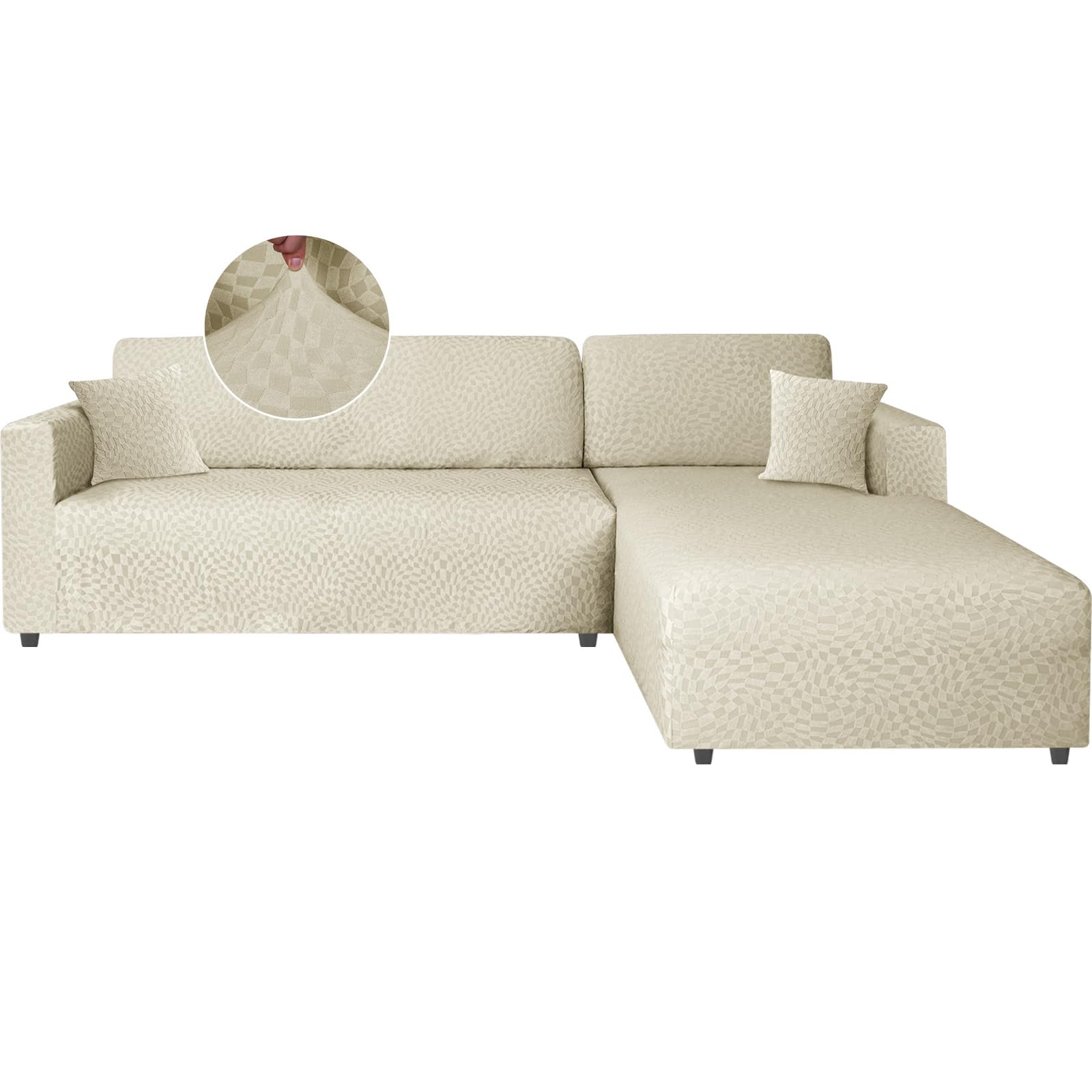 Ystyle Funda Sofa Chaise Longue Ajustables, Cubre Sofa Chaise Longue Izquierdo Derecho, 2 Piezas Protector Sofa Elasticas ChaiseLongue, Funda Sofa L (1 Plaza+2 Plazas, Beige) Global Recycled Standard Global Recycled Standard Global Recycled Standard