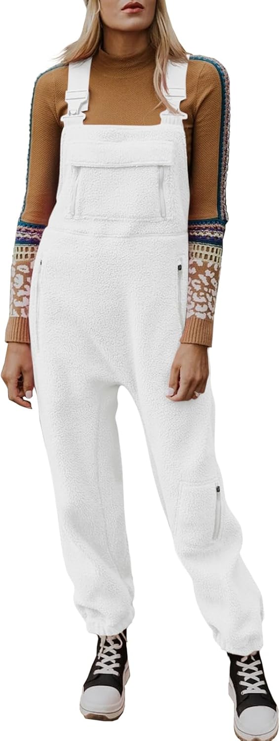 Ebifin Women's Fleece Warm Overalls Winter Loose Casual Jumpsuits with Pockets