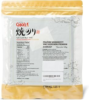 CHOI'S 1 DAECHUN Sushi Nori Seaweed, Roasted, Resealable, Gold Grade Laver (50 Full Sheets) 125g