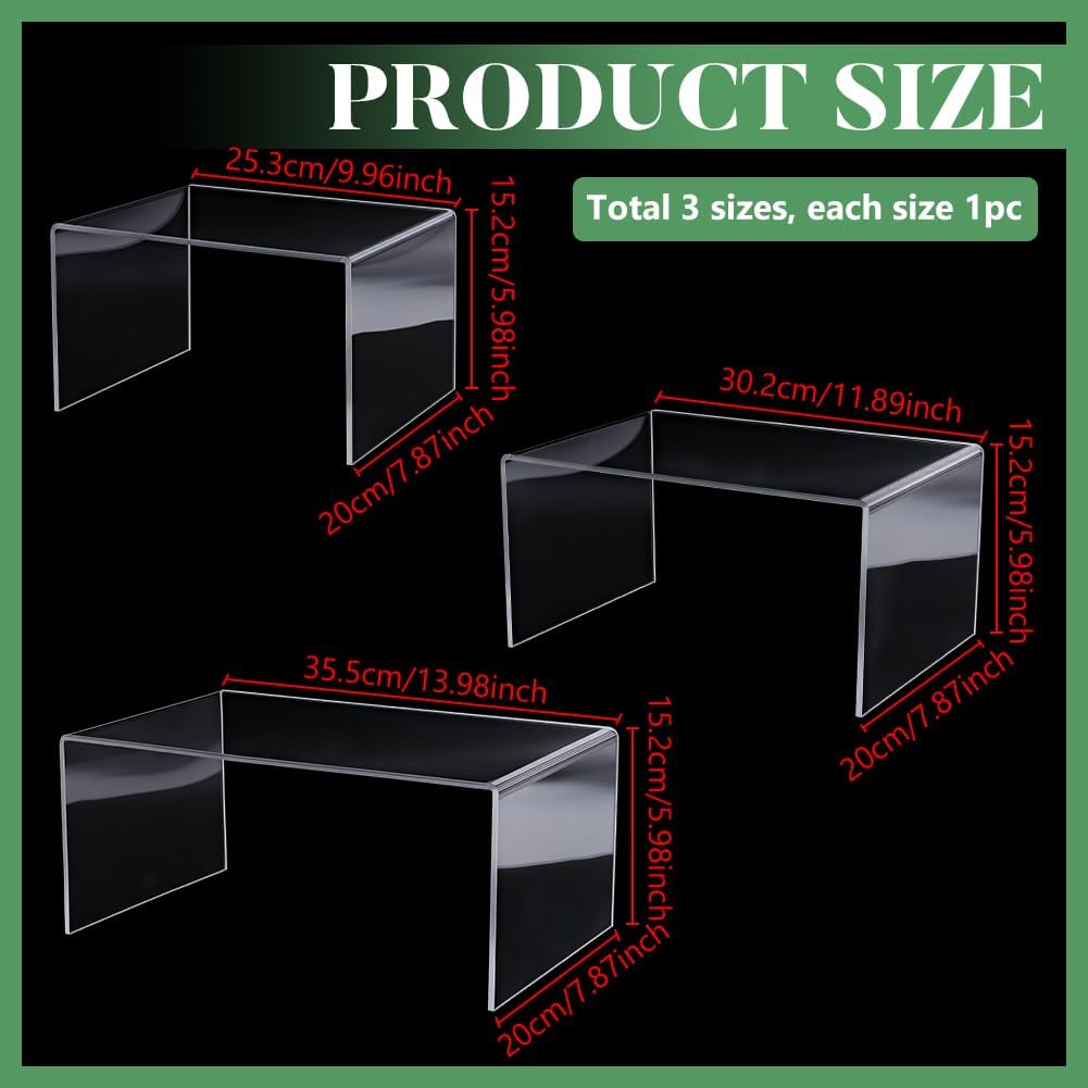 3 Sizes Large Acrylic Display Risers 10/12/14" Clear Display Stands 5mm Thick U-Shaped Transparent Acrylic Shelf Risers for Cupcake Jewelry Perfume Collectibles Dessert Cosmetics