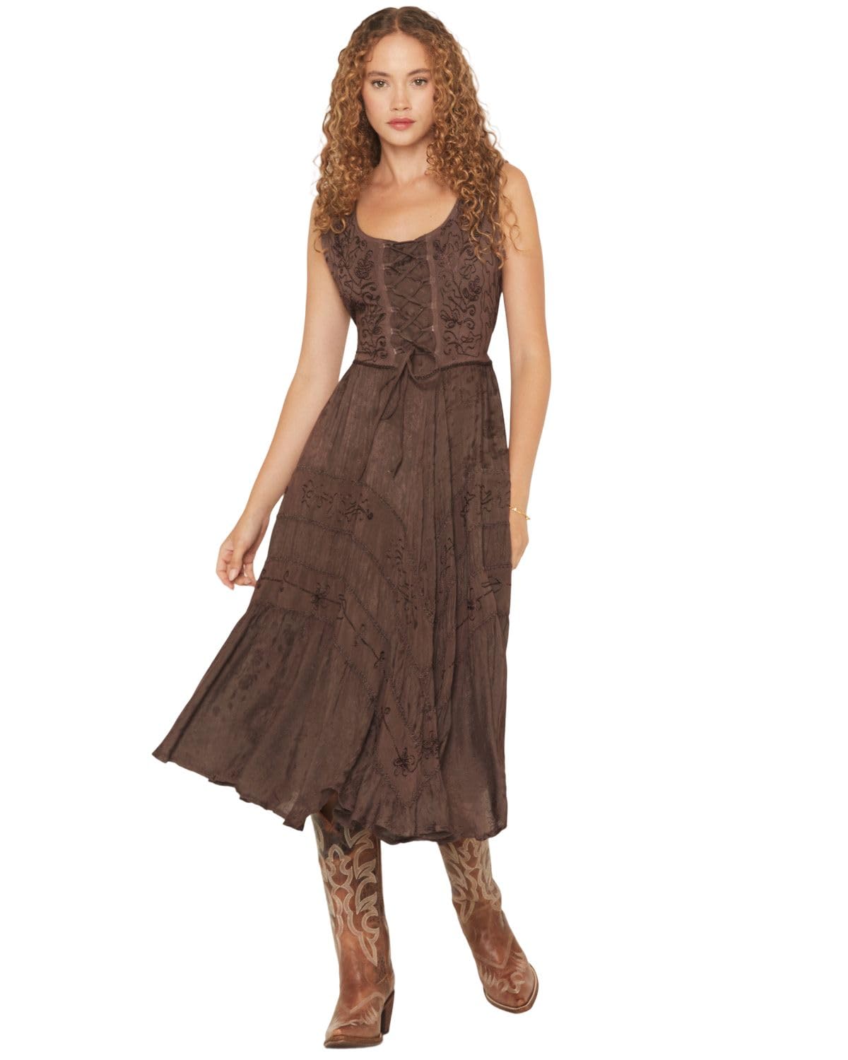 Scully Women's Women's Lace-Up Jacquard Midi Dress Brown X- US