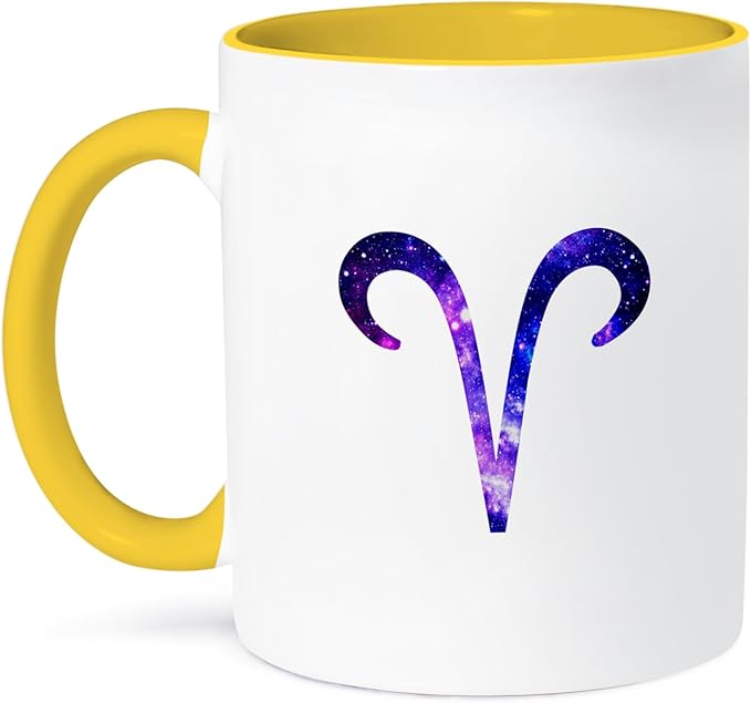 3dRose Aries star sign - ram zodiac glyph - astrological horoscope symbol 15oz Two-Tone Yellow Mug