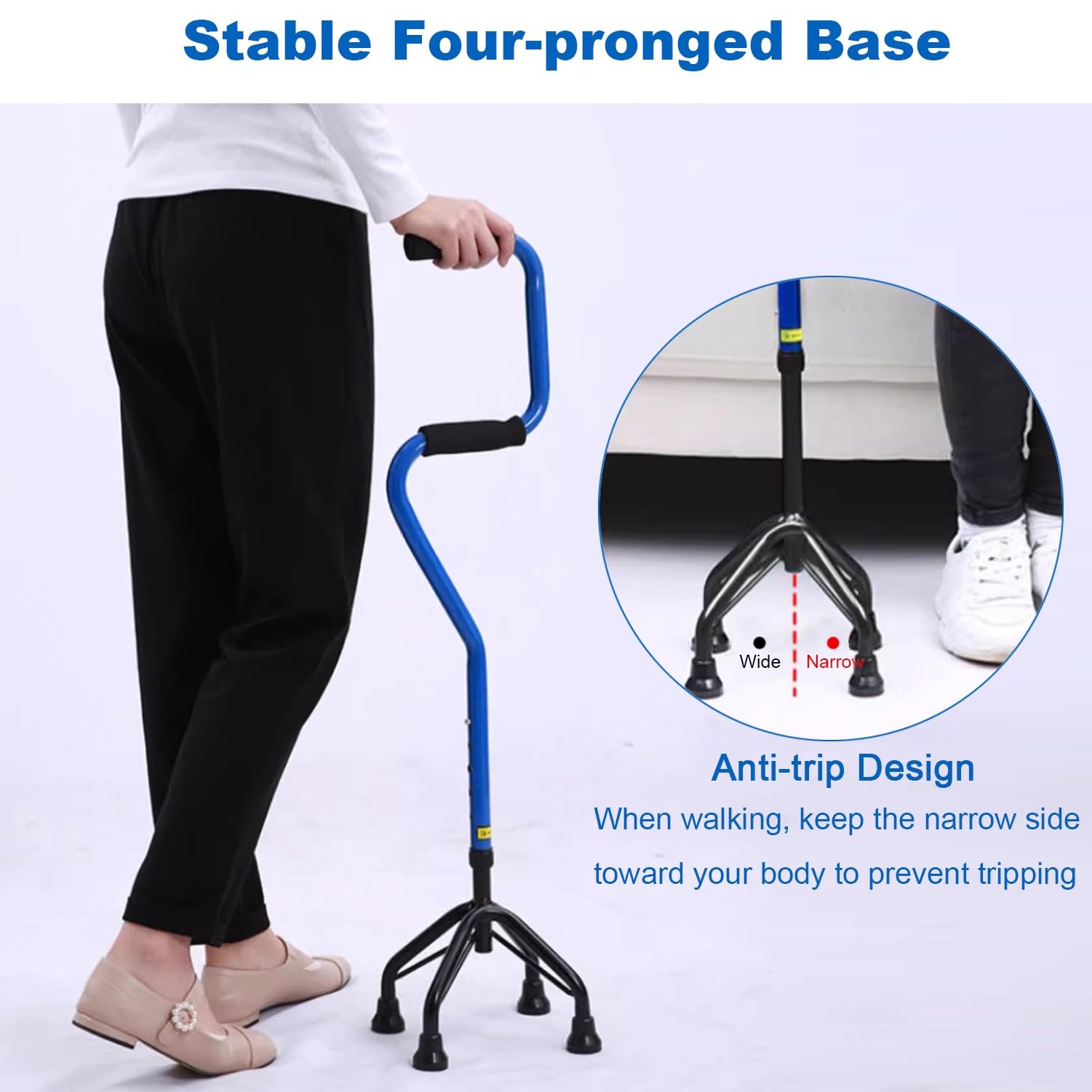 Bastón de 4 Patas Bastón Ajustable, Ligero Aluminio Ayuda para Caminar con Base Amplia para Mayor Estabilidad, Personas Mayores y Adultos Carga 180kg