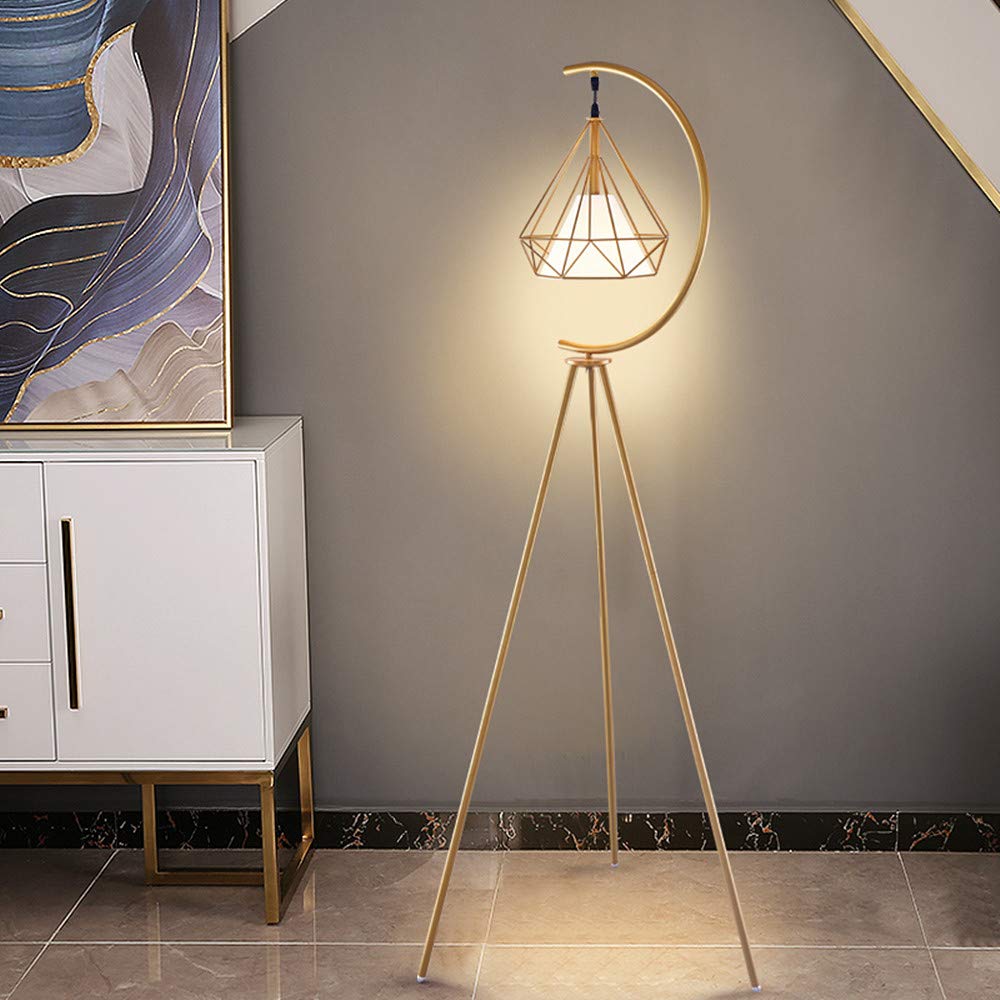 Lampadaire de salon cage en fer moderne trépied chambre bureau noir or