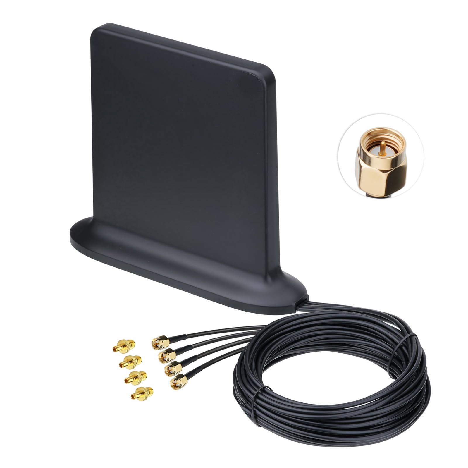 Eightwood Antenna 5G 4 in 1 MIMO base magnetica a raggio rotondo, 10dBi 600-4900MHz (n78/n77) impermeabile spina SMA con 4 adattatori TS9, cavo da 3 m per router 5G 4G LTE (Netgear, Huawei, ZTE)