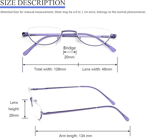 Miniatura 3 de REAVEE Paquete de 2 lentes de lectura retro de diseño medio marco, para mujeres y hombres, bisagra de resorte para lectores de media luna, elegantes