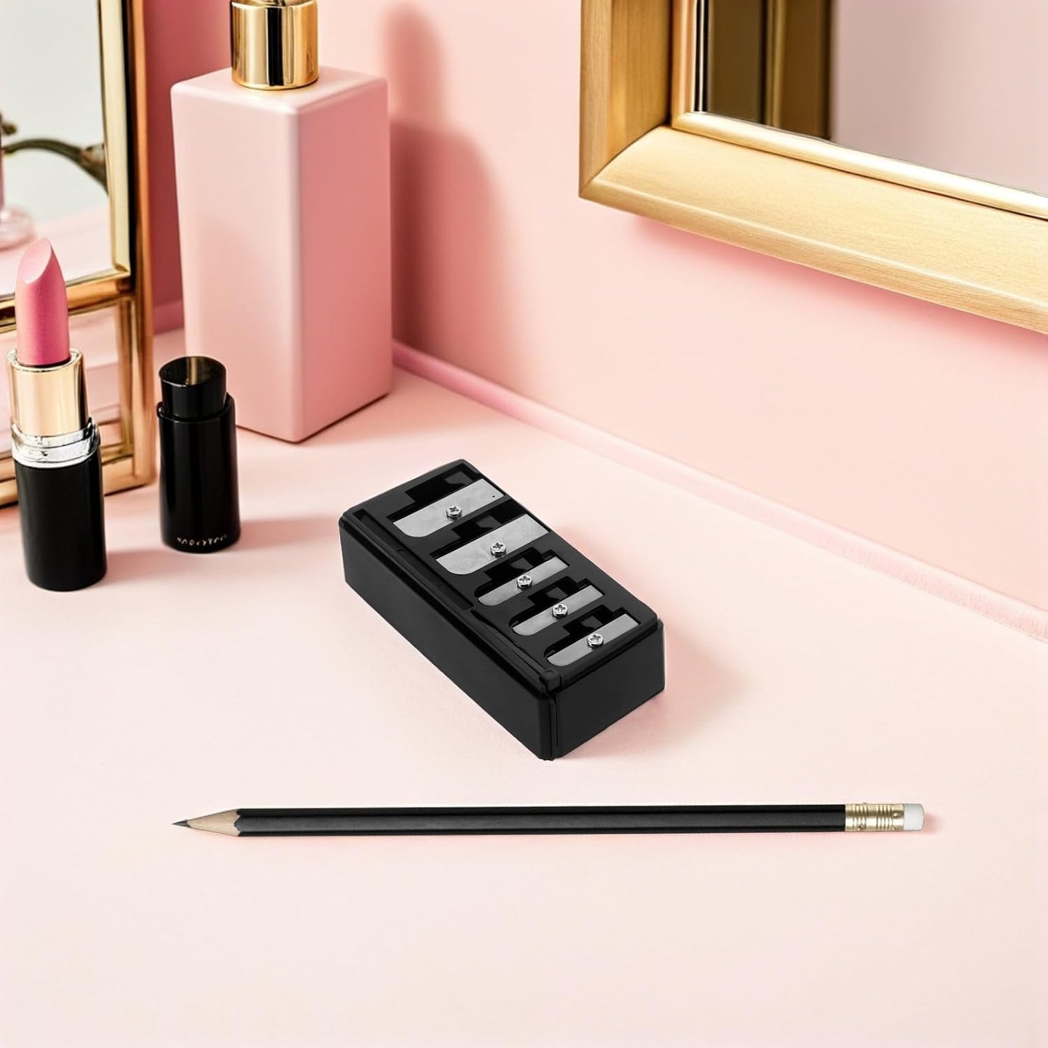 2pcs 5-hole Eyebrow Pencil Sharpener Long Point Makeup Sharpener | Black Plastic and Manganese Steel Build, Waste-reducing Efficiency, Daily Use and Travel-friendly Design